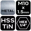 NEO TOOLS Gépi menetfúró, 2az1ben előfúró éllel, HSS-Titán, M10X1,5mm, hatszög szárral 08-956