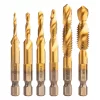 NEO TOOLS Gépi menetfúró készlet, 2az1ben előfúró éllel, HSS-Titán, M3-M10, 6db, hatszög szárral 08-959