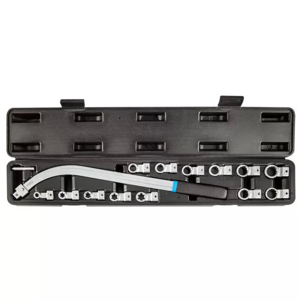 NEO TOOLS Feszítőgörgő kulcs cserélhető fejekkel, 15db 11-169