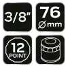 NEO TOOLS Olajszűrő kulcs 76mm, 12 pontos, 3/8" kulcsnyílással 11-360
