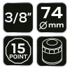 NEO TOOLS Olajszűrő kulcs 74mm, 15 pontos, 3/8" kulcsnyílással 11-365