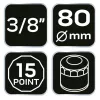 NEO TOOLS Olajszűrő kulcs 80mm, 15 pontos, 3/8" kulcsnyílással 11-367