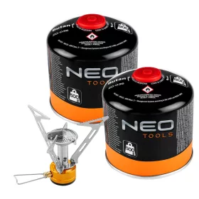 NEO TOOLS Kemping gázégő+ 2db gázpalack 20-060