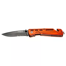   NEO TOOLS Összecsukható kés, 11,5cm, retesszel és szíjvágó pengével, penge: 8.5cm 63-026