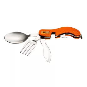   NEO TOOLS Tábori kemping zsebkés, 10cm, evőeszköz funkció, alumínium 63-027
