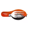 NEO TOOLS Tábori kemping zsebkés, 10cm, evőeszköz funkció, alumínium 63-027