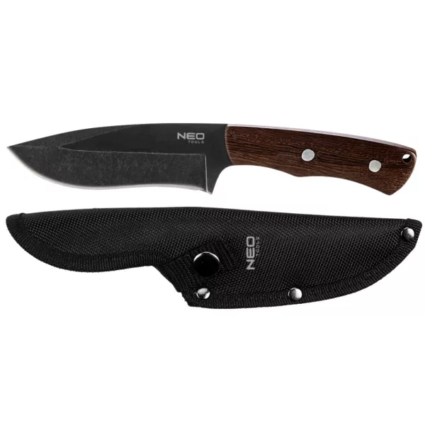 NEO TOOLS Túlélőkés, full-tang, 23cm, rozsdamentes acél, fa markolat, penge: 12cm 63-111