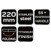 NEO TOOLS Összecsukható kés 22cm, rozsdamentes acél, penge: 11cm, fa markolat berakás 63-115