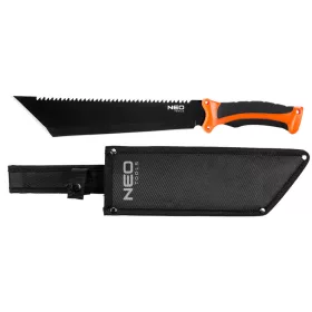   NEO TOOLS Bozótvágó kés, 40cm, rozsdamentes acél, kétkomponensű fogantyú TPR+PP, fűrész funkció, penge: 25.5cm, tokkal 63-117