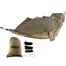   NEO TOOLS Függőágy szúnyoghálóval 330x140cm, 210T nylon, maxterhelhetőség 200kg, sötétzöld 63-123