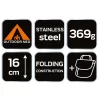 NEO TOOLS Kemping tűzhely, összecsukható, rozsdamentes acél, 16*11.5/12.8cm, súly 369g, szövet tokkal 63-126