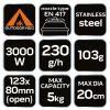 NEO TOOLS Kemping gázégő, EN417 szerinti, 123x80mm, maxedényátmérő 200mm, súly 103g, 3000W teljesítmény, rozsdamentes acél 63-128
