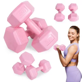   Hatszögletű kézisúlyzó szett 2x4 kg, edzősúlyok, pink, ModernHome