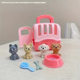   Gyerekeknek szánt kisállat-gondozási játékkészlet miniatűr állatokkal és hordozható ketrecekkel