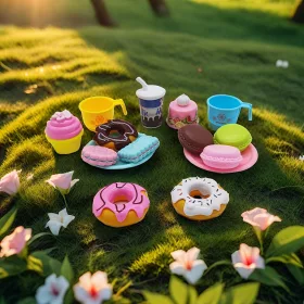   Luxus sütiző készlet - Macaron, Fánk, Tejes Torta és Sütemények Délutáni Tea Szerepjátékhoz