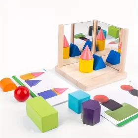   Fa geometriai alakú tükör építőkockák - Fejleszd a térlátást és a logikai készségeket puzzle játékkal