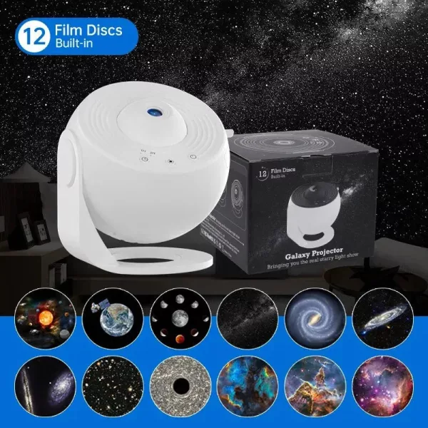 Galaxy projektor éjszakai fény - 13 cserélhető filmes koronggal
