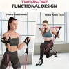 8db Készlet - Pilates Bar Készlet 4 Ellenállási Szalaggal (63.5 KG) 8 részes rózsaszín【63.5 kg】