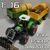 Farm Traktor Kombinációs Készlet 2. kombináció (széles kerékű traktor + elülső markolókar + rönkszállító teherautó + 4 szimulált fa)