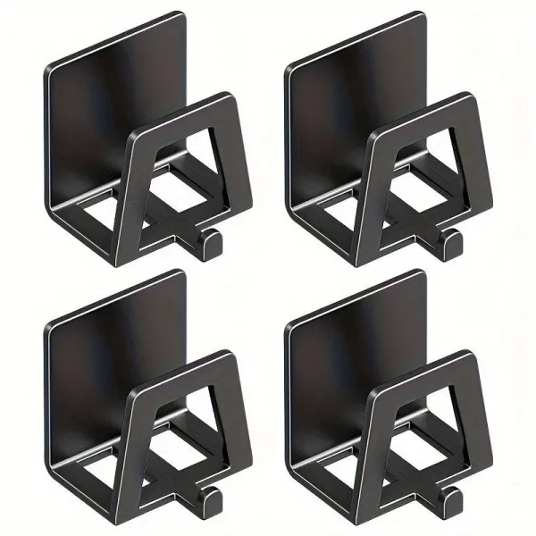 4db Modern Easy Install Öntapadó Fém Trapézúmosó Tároló Állvány Fekete - 4 db