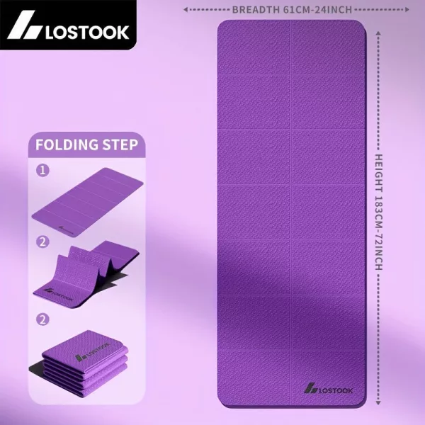 Elveszett Foldable Jóga Szőnyeg, TPE Anyag, Csúszásmentes, Vízálló, Könnyű, Egyszínű, Szürke/Lila/Kék, Jógához, Pilateshez, Fitnesz Edzéshez Lila