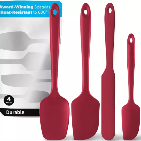 4 db-os szilikon spatulaszett, hőálló 600°F-ig, tartós gumi konyhai eszközök tapadásmentes edényekhez, varrat nélküli kialakítás, piros, 4 méret Szilikon kaparó piros 4 darabos készlet