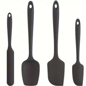   4 db-os szilikon spatulaszett, hőálló 600°F-ig, tartós gumi konyhai eszközök tapadásmentes edényekhez, varrat nélküli kialakítás, piros, 4 méret Szilikon Spatula Fekete 4 darabos készlet