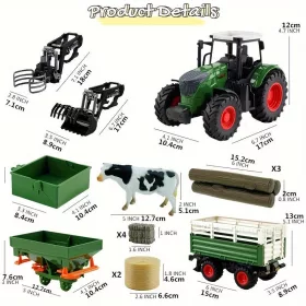   41.91cm Méretarányú Modell Traktor Játék Készlet - Tartalmazza Az Előre Rakodót, Szórót & Kiegészítőket